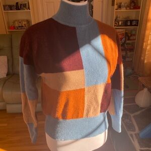 Equipment Luxury Voulaise Turtleneck Yak Wool Sweater Blue Colorblock Size Small
